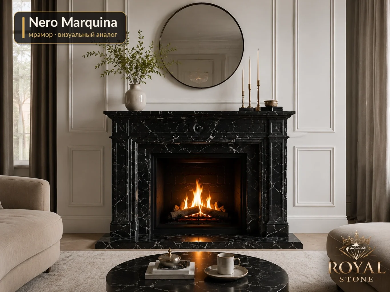Камінний портал з Nero Marquina