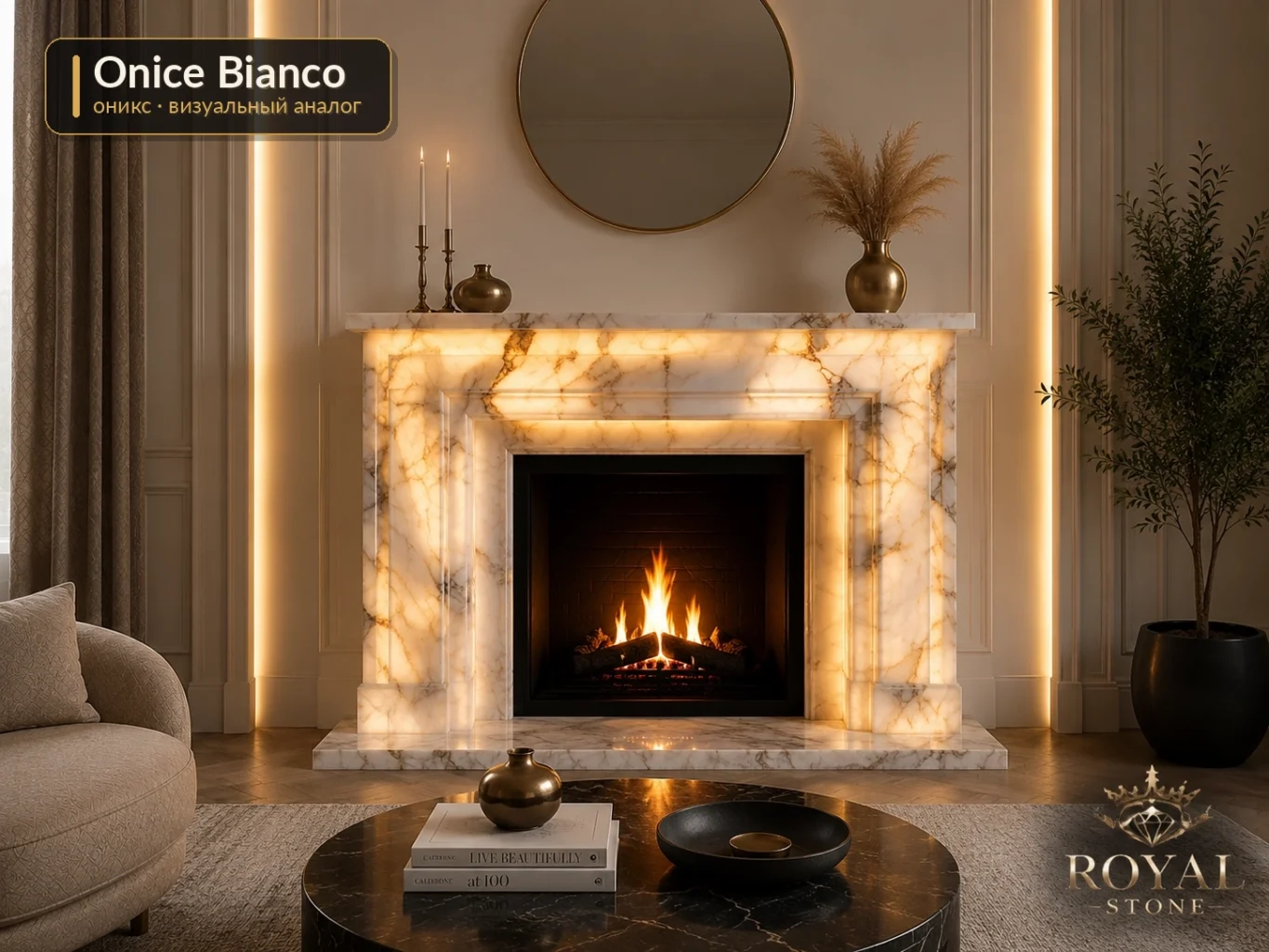 Камінний портал з Onice Bianco