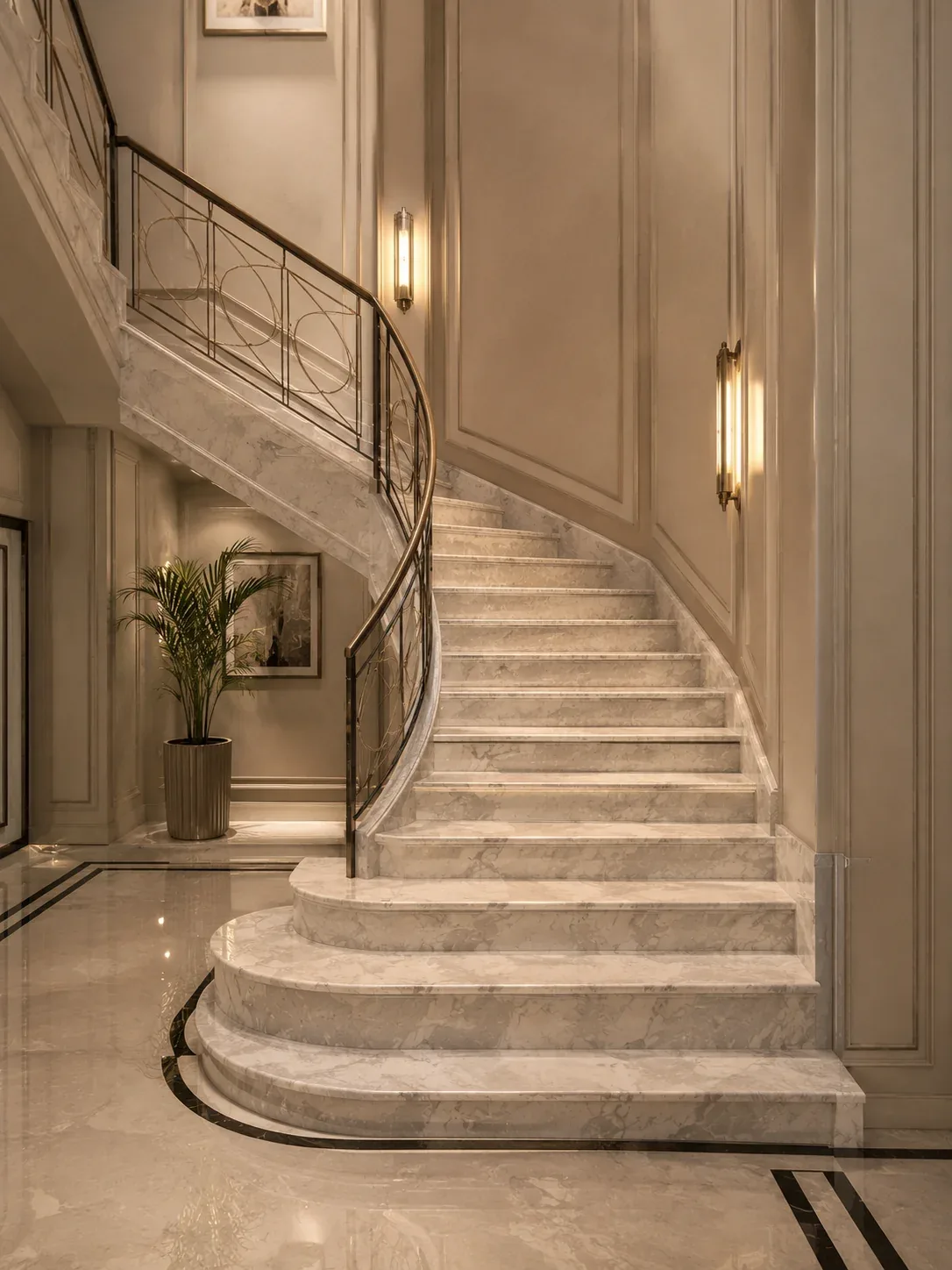Мармурові сходи: радіус, підсвічування та різні відтінки — 1