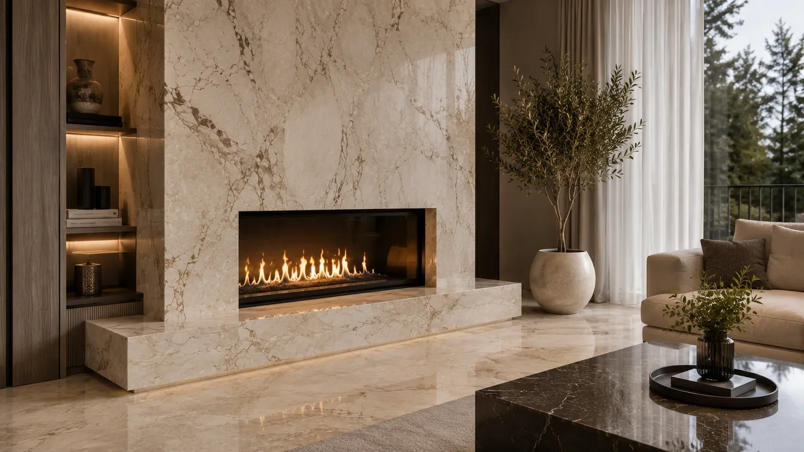 Світлий мармур у кухні та житловому просторі — 1